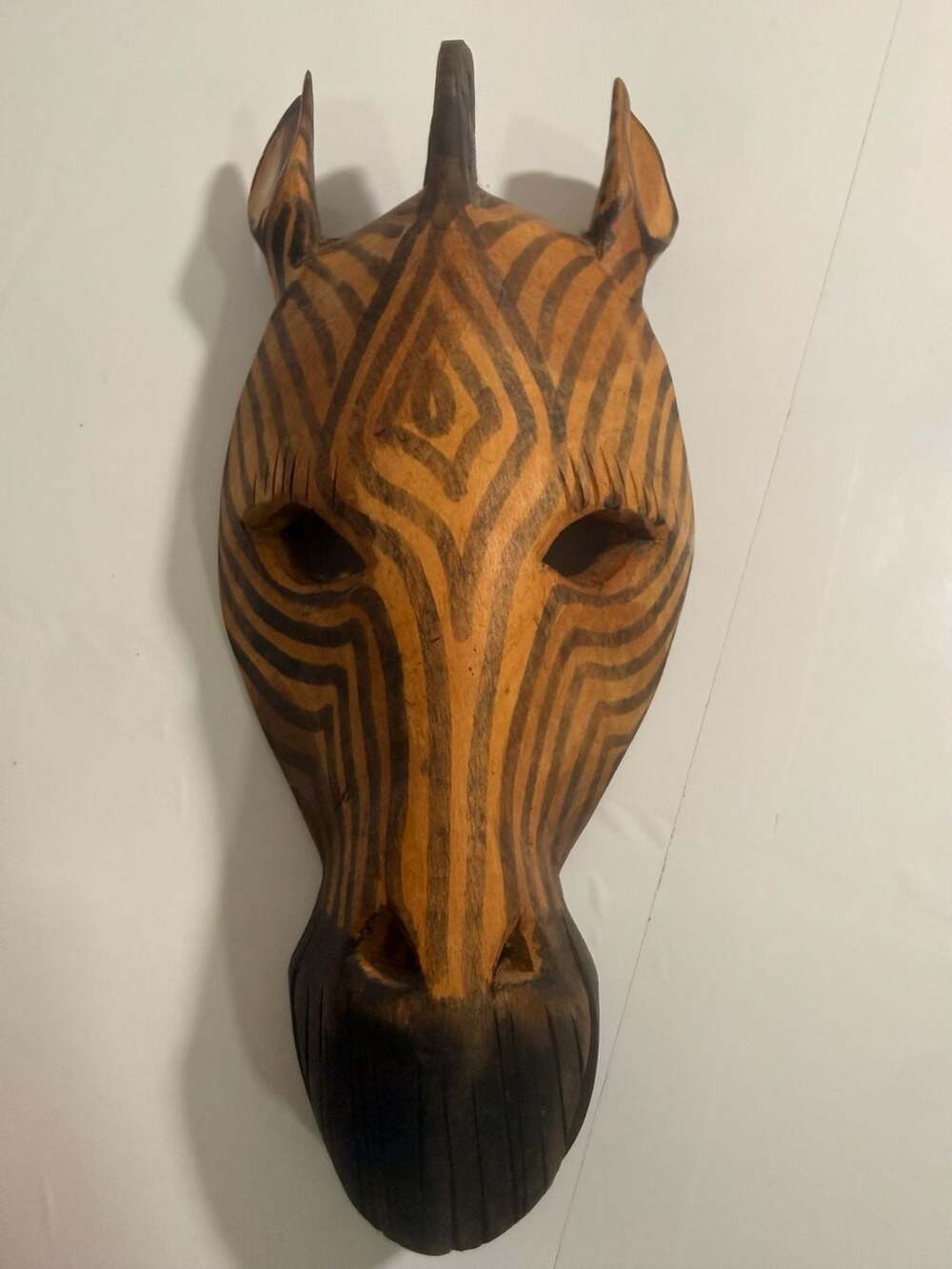 Hand Carved Wooden Zebra Mask Wall Hanging, Made in Kenya